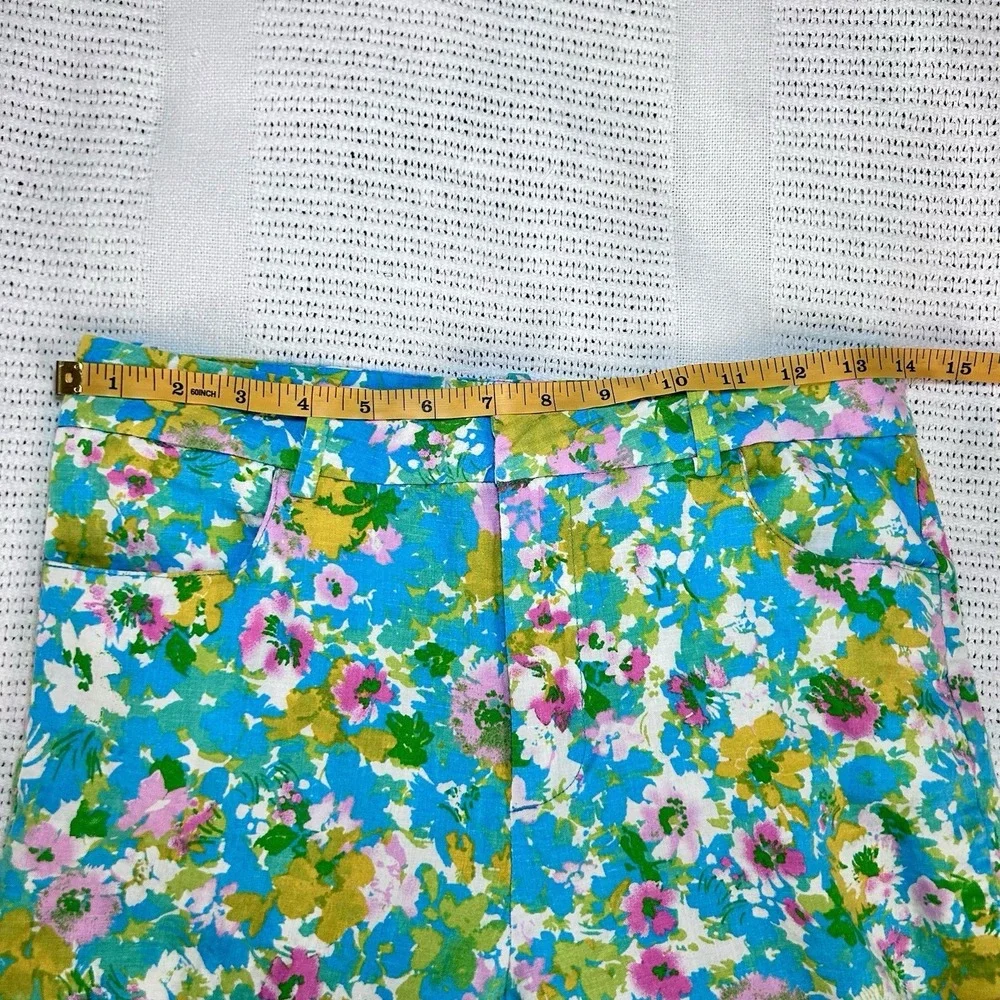Zara Size 6 Floral Linen Blend Mini Flare Cropped Trouser Pants Spring Beachy
